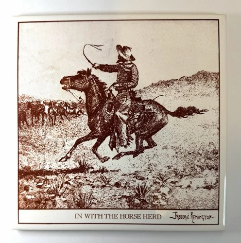 HTF Vintage Frederick Remington Ceramic Tile Trivet 6” Square Western Cowboy - product listing photo
