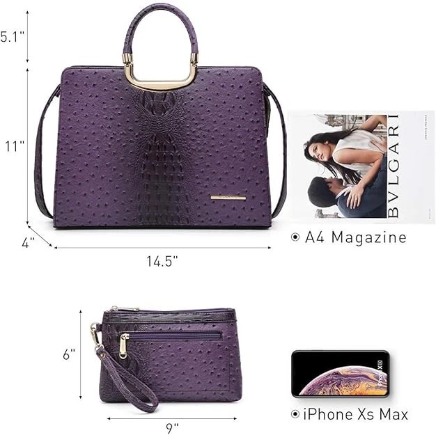 Dasein Women Purse In Plum Purple Handbag Top Handle Satchel Crossbody New Snake - Image 2 of 4