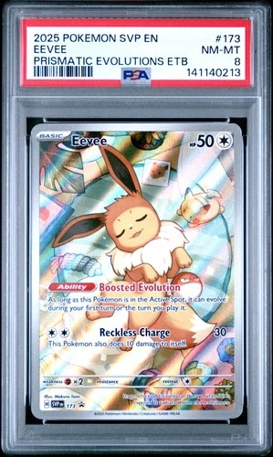 2025 POKEMON PRISMATIC EVOLUTIONS ELITE TRAINER BOX PROMO #173 EEVEE PSA 8