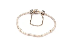 Pandora Sterling Silver 925 Charm Bracelet With Safety Clip 7.5"