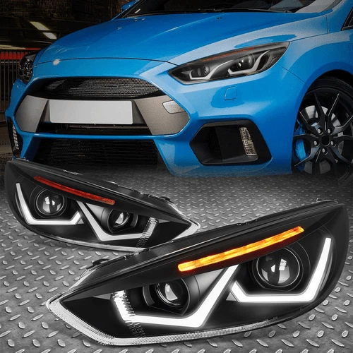 [LED DRL]FOR 15-18 FORD FOCUS BLACK/AMBER SIGNAL PROJECTOR HEADLIGHT HEAD LAMPS