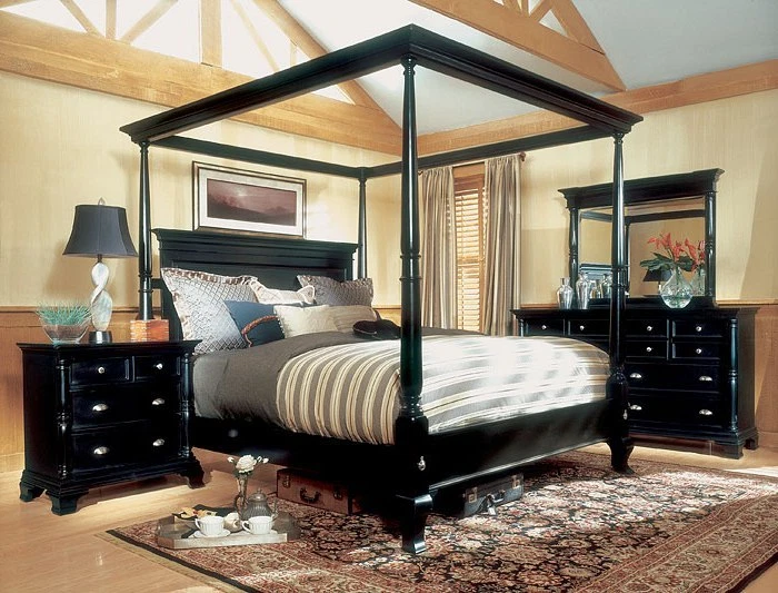 UK Stock SUPER KING Gothic BLACK Mahogany Four poster minimalist Canopy Bed - Image 4 of 4