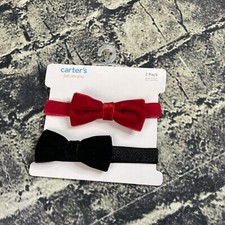 Carter's BabyOne Size 2 Pack Headbands RED BLACK Velvet With Bow