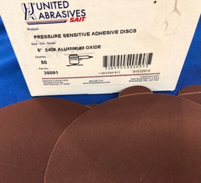 (50)United Abrasives 5'' PSA Sanding Disc 240 Grit Adhesive Backed Sait 35091