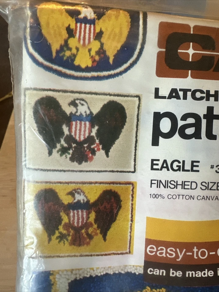 Vintage Caron Bald Eagle USA Flag Latch Hook Rug Partial Kit 3019 America NEW - Image 4 of 4