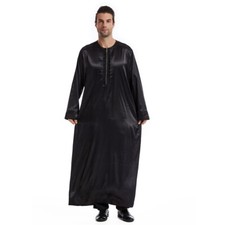 Saudi Muslim Men Abaya Dubai Kaftan Long Sleeve Jubba Thoub Thobe Dishdasha Robe