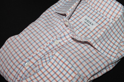 ORIAN BELT Elite Italy Luxury Dress Shirt Pumpkin Blue Tattersall Window Check