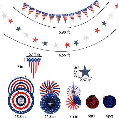 OuMuaMua 4th of July USA Patriotic Decorations Kit Blue Red White Paper
