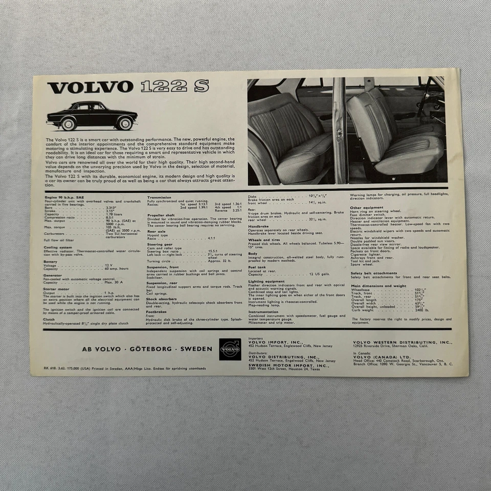 Folleto de venta de autos sedán Volvo 122S catálogo publicidad vintage Volvo 122 S Foto 4 de 4