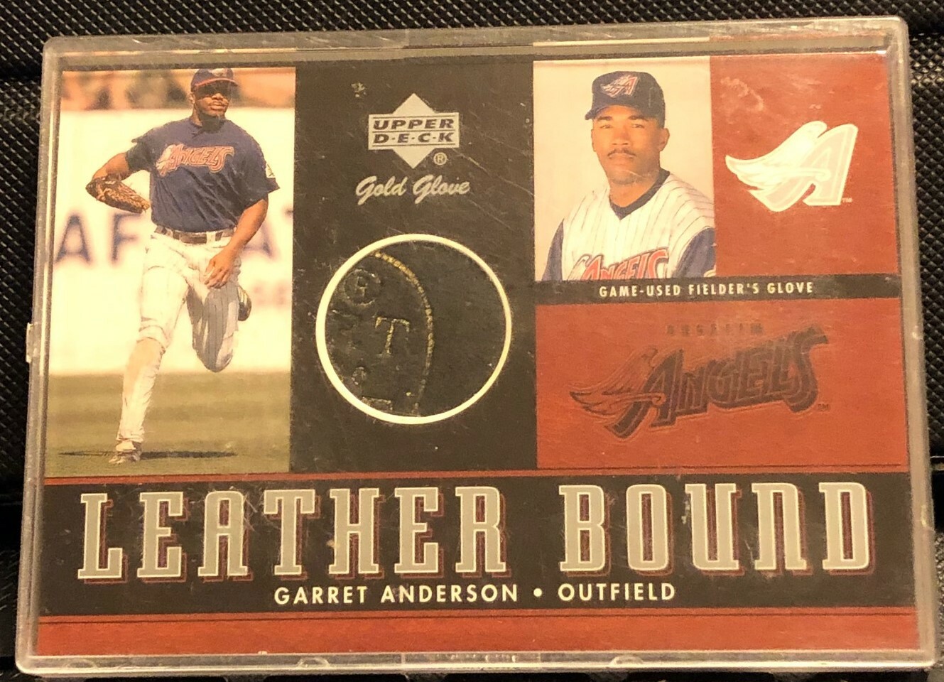 2001 Upper Deck Gold Glove GARRETT ANDERSON Leather Bound Auto Card #LB-GA