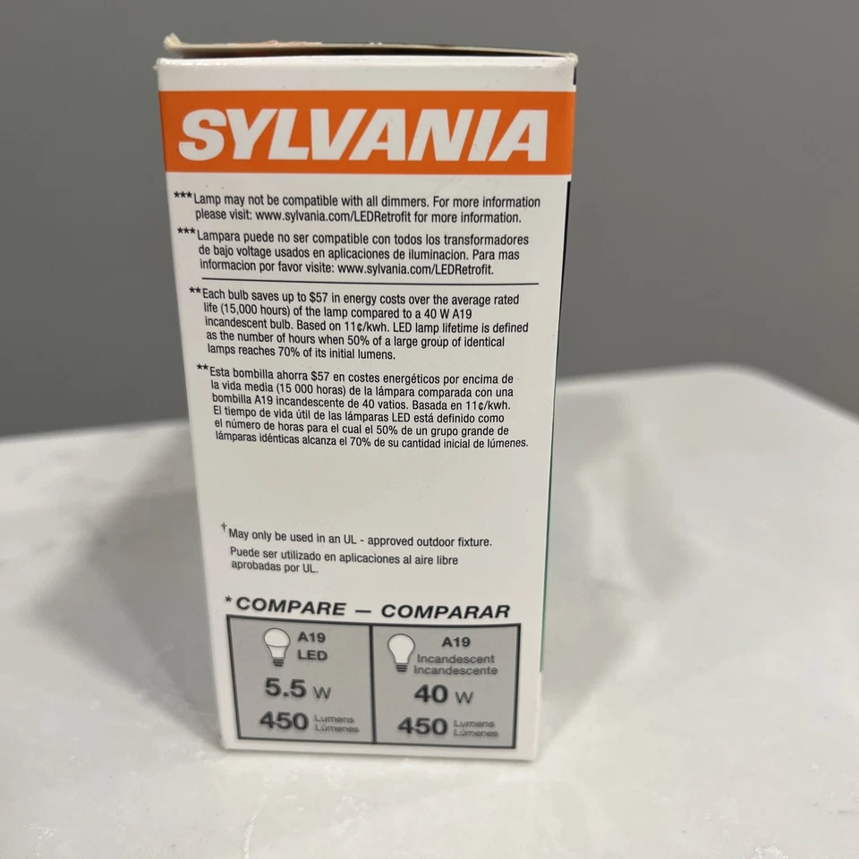 SYLVANIA Ultra 2PK 40W LED 5000k, Dimmable, A19 Medium Base, 5.5W Energy Star - Image 4 of 4