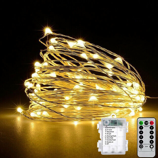 50-200 LED Battery Operated Mini LED Copper Wire String Fairy Lights With Remote