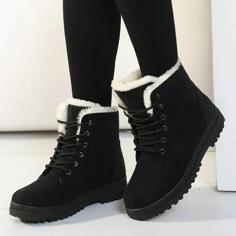 Women Winter Ankle Boots Thicken Snow Shoes High Top Flat Lace Up