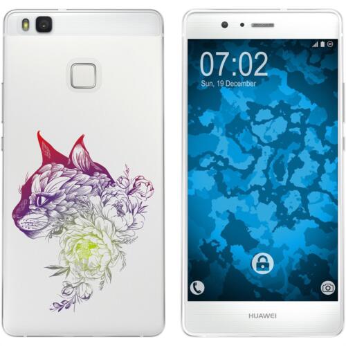Case für Huawei P9 Lite Silikon-Hülle Floral Katze M2-5 Cover - Picture 1 of 2