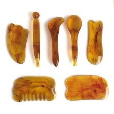 7pcs Natural Resin Amber Massage Scraping for Face Neck Gua Sha Scraper Therapy