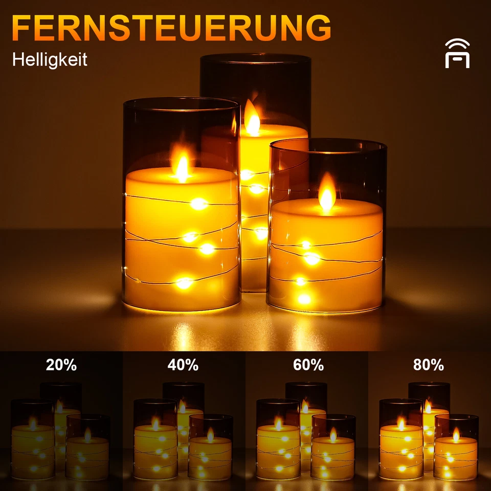 3er LED Kerze Kerzen Licht mit Timer Fernbedienung Keine Schwankendes Licht - Bild 4 von 4