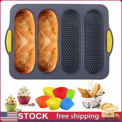 Silicone Bread Baking Pan with 6 Muffin Cups, Loaf Pan Nonstick & Heat Resistant
