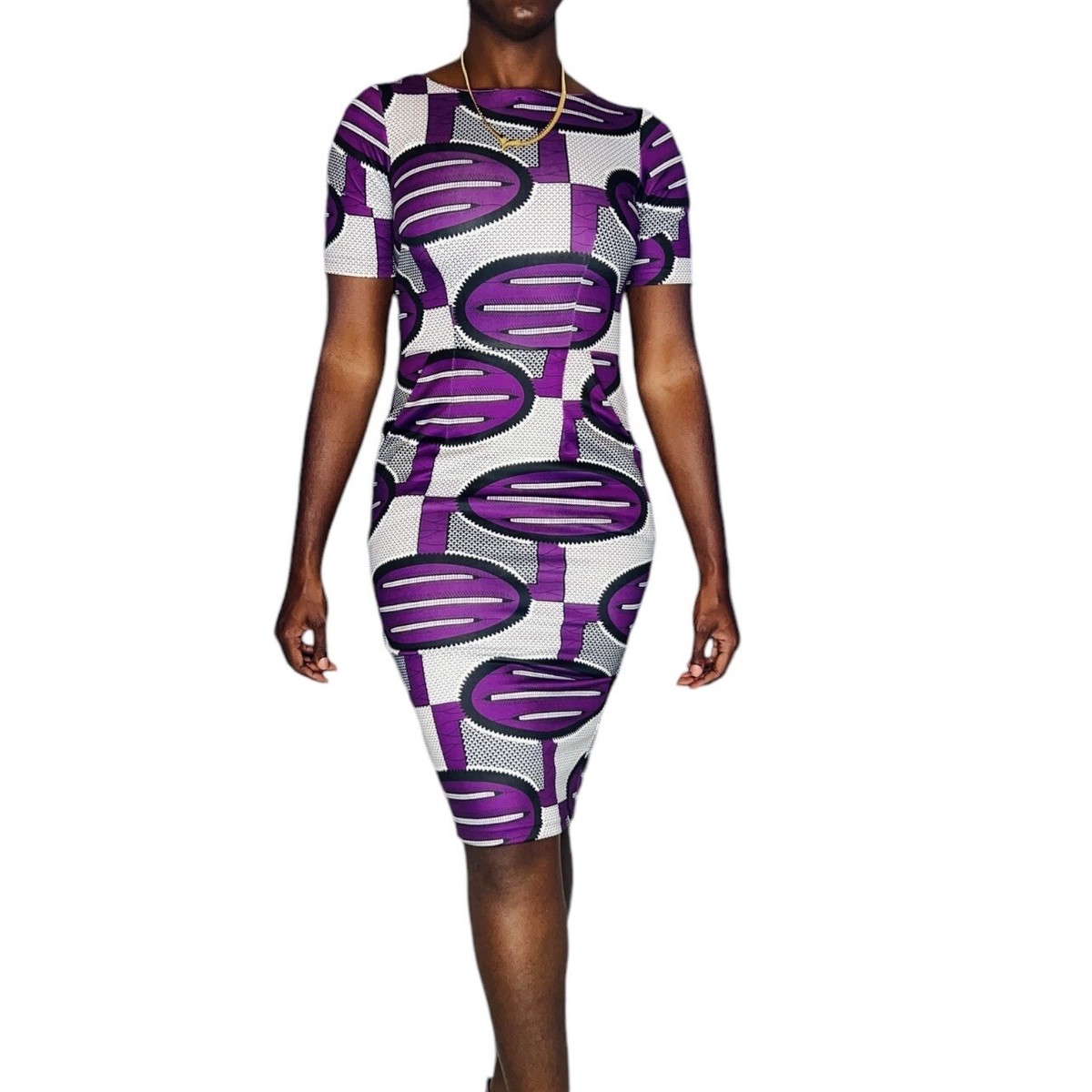 slim fit dress slacks Royal Blue, Brown and Beige Print Mono Sleeve Dress main image 1