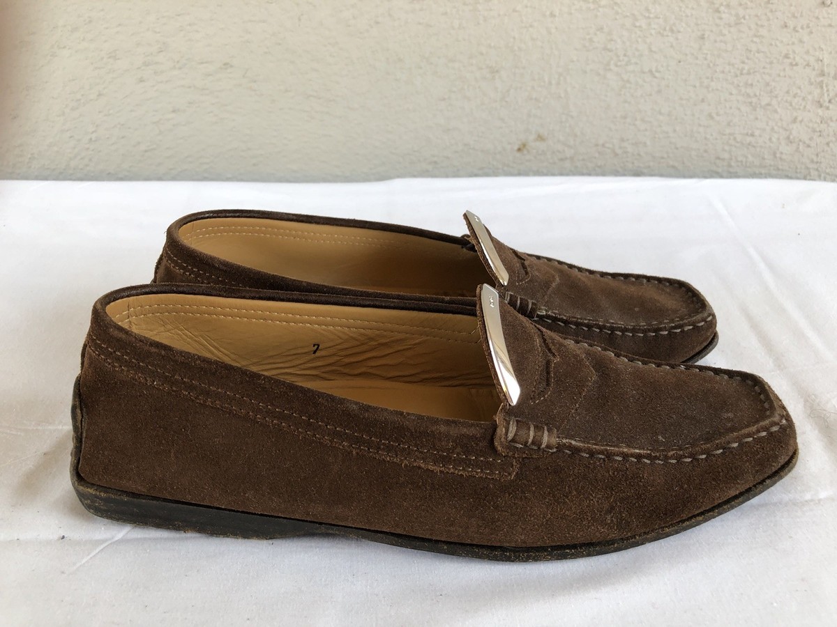 Tods Women's Size US Moc Toe Brown Leather Penny Loafers Flats