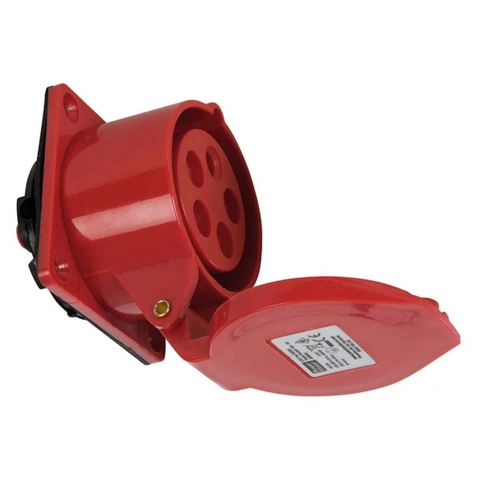 Panel Socket 5 Pin 16A Straight Mount Red Garage Workshop 16 Amp 400 Volt 400V - Image 3 of 4