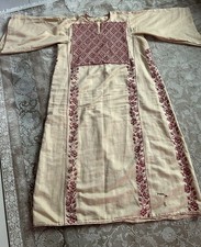 Antique Heritage Palestinian Thobe   Hand-Embroidered Dress Pale Embroidery