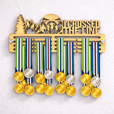 Running I Crossed The Line Wooden Medal Hanger Sports Wall Mount Strong Holder