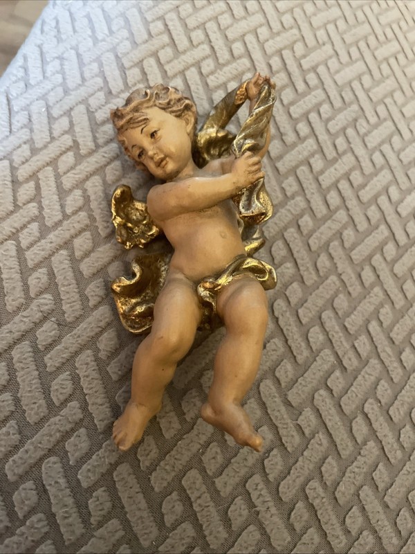 5” ANRI WOOD HAND CARVED CARVING ANGEL PUTTO CHERUB ITALY STATUE WALL FIGURE