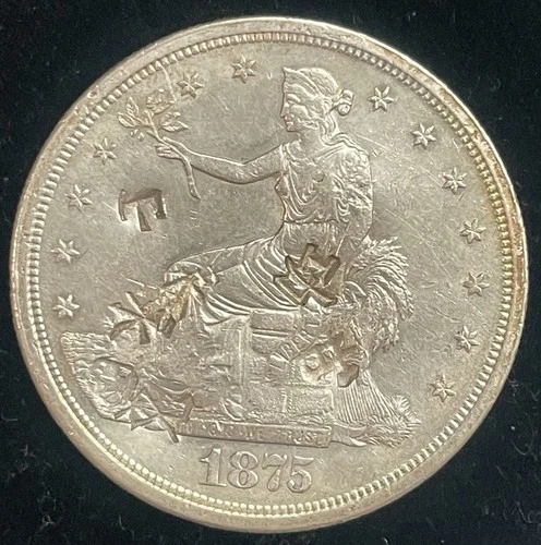 1875-S $1 Trade Silver Dollar XF-AU details - Fantastic Chop Marks