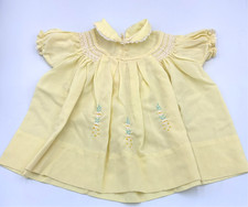 Vintage Yellow Baby Dress With Embroidered Flowers