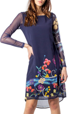 Desigual Damen Kleid Shift Etuikleid Floral Blau 19WWVWXT Gr. 36 S UK 8