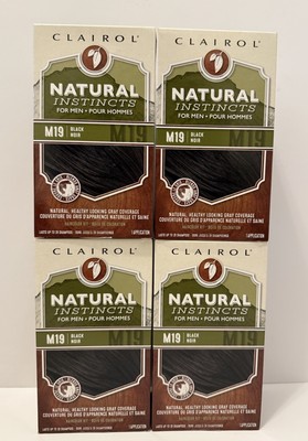 4 Clairol Natural Instincts for Men, M19 Black Noir, Ammonia-Free Hair Color Kit