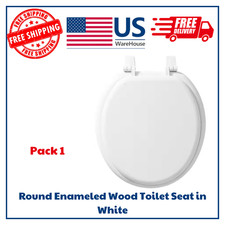Round Enameled Wood Toilet Seat in White