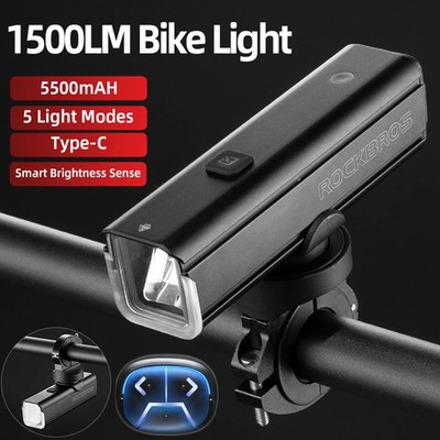 ROCKBROS 1500LM Bike Light 5500mAH Smart Sense Bicycle Headlight USB-C MTB