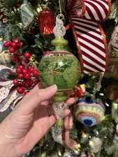 Glass Christmas Ornament Red Green Gold w Glitter 9” Mistletoe