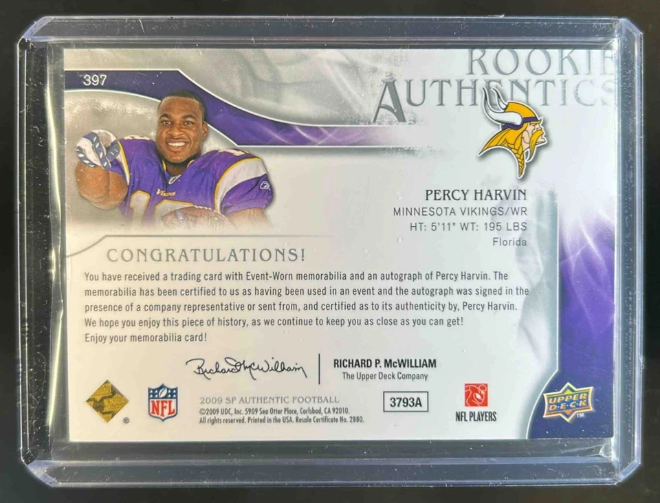 2009 SP Authentic Percy Harvin Rookie RC Auto #/999 Vikings - Image 2 of 2