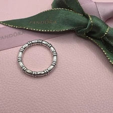 Pandora Sterling Silver Bamboo Barrel Ring 190611 Size 54 Authentic