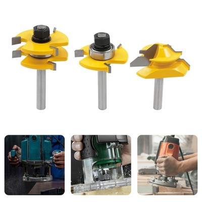 3pcs Zunge und Groove Router Bit Werkzeugsatz 8mm Shank Lock Miter Router