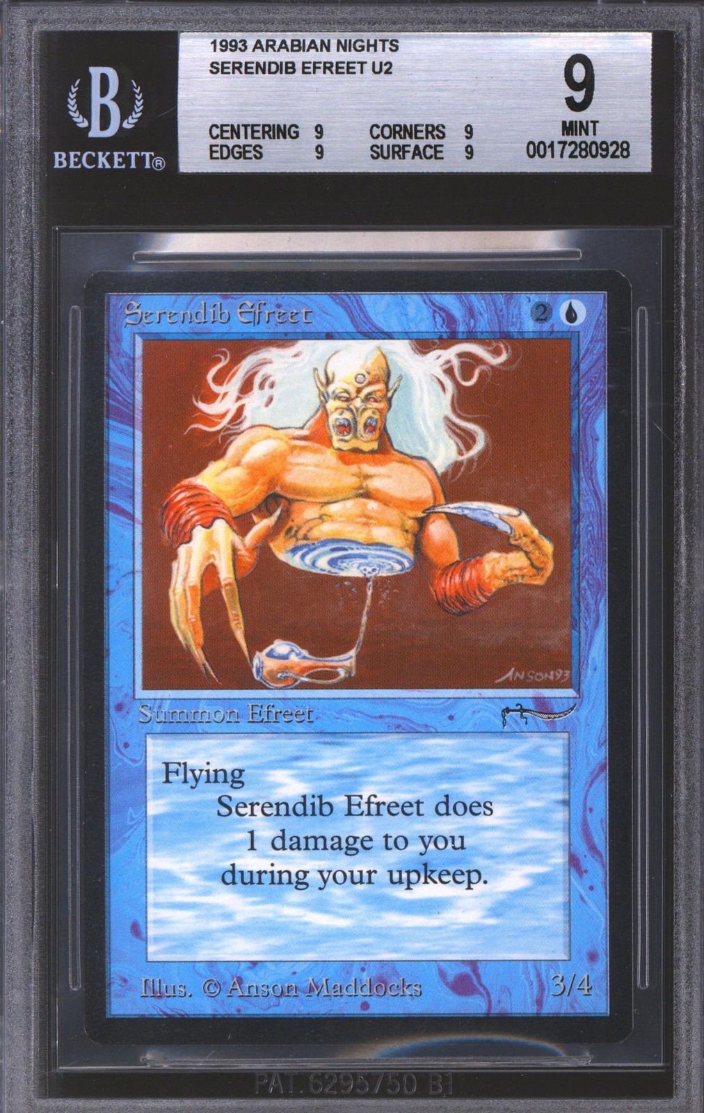 Magic MTG Arabian Nights Serendib Efreet BGS 9 (9, 9, 9, 9) QUADS NEAR MINT NM