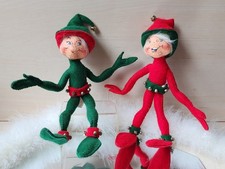   Pair Of Annalee Christmas Elf felt posable ...