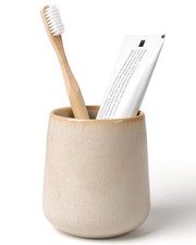 Bathroom Toothbrush Holder - Ceramic Toothbrush Cup Holder 13Oz Greige Toothb...