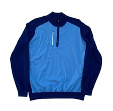 FootJoy Men  s Medium Golf Tech Sweater 1/4 Zip Shell Knit Wool Blend Denim Navy