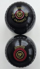 Pair of Almark Crusader ll Lawn Bowls -Size 2H-Black&Red Rings+Carrier.