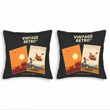 Vintage Retro Throw Pillow Covers Set of 2 - 18x18in Decorative Cushion Cases 