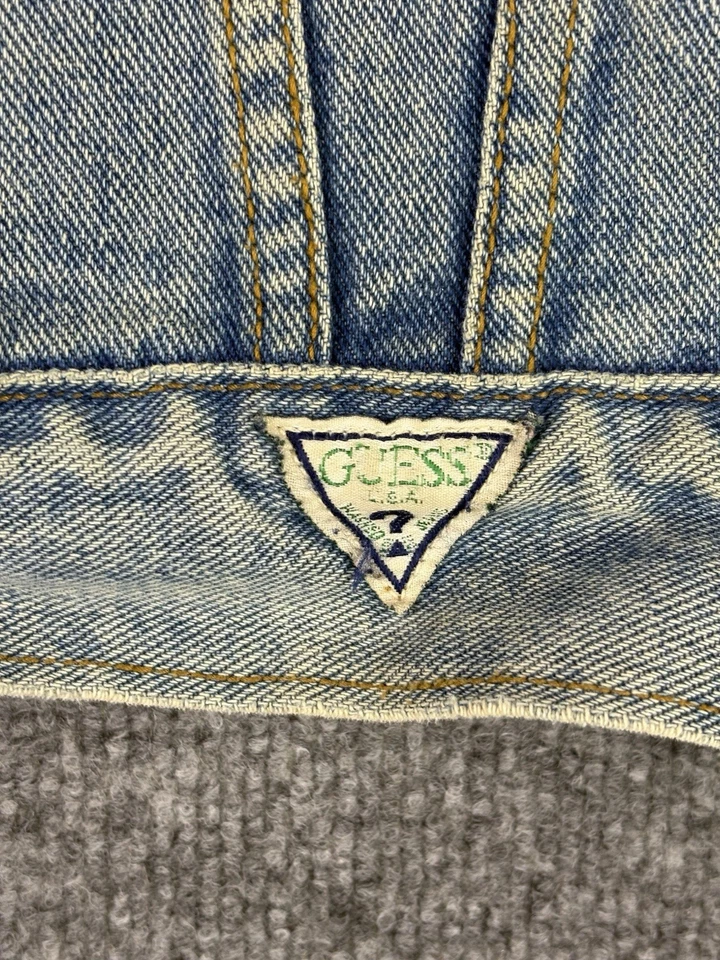 Chaqueta Denim Guess Vintage Años 90 Cuello Cuero Azul Talla Mediana Hecha en EE. UU. Foto 2 de 4