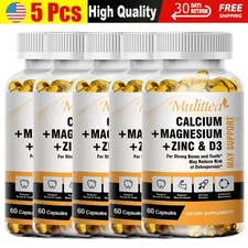 5 Pack Calcium Magnesium Zinc Capsulesw/Vitamin d3 for Strong Bones & Heart