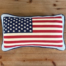 AMERICAN FLAG Patriotic Needlepoint Pillow Re...