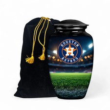 Custom Text For Houston Astros Baseball Theme Style Black Urn with Bag
