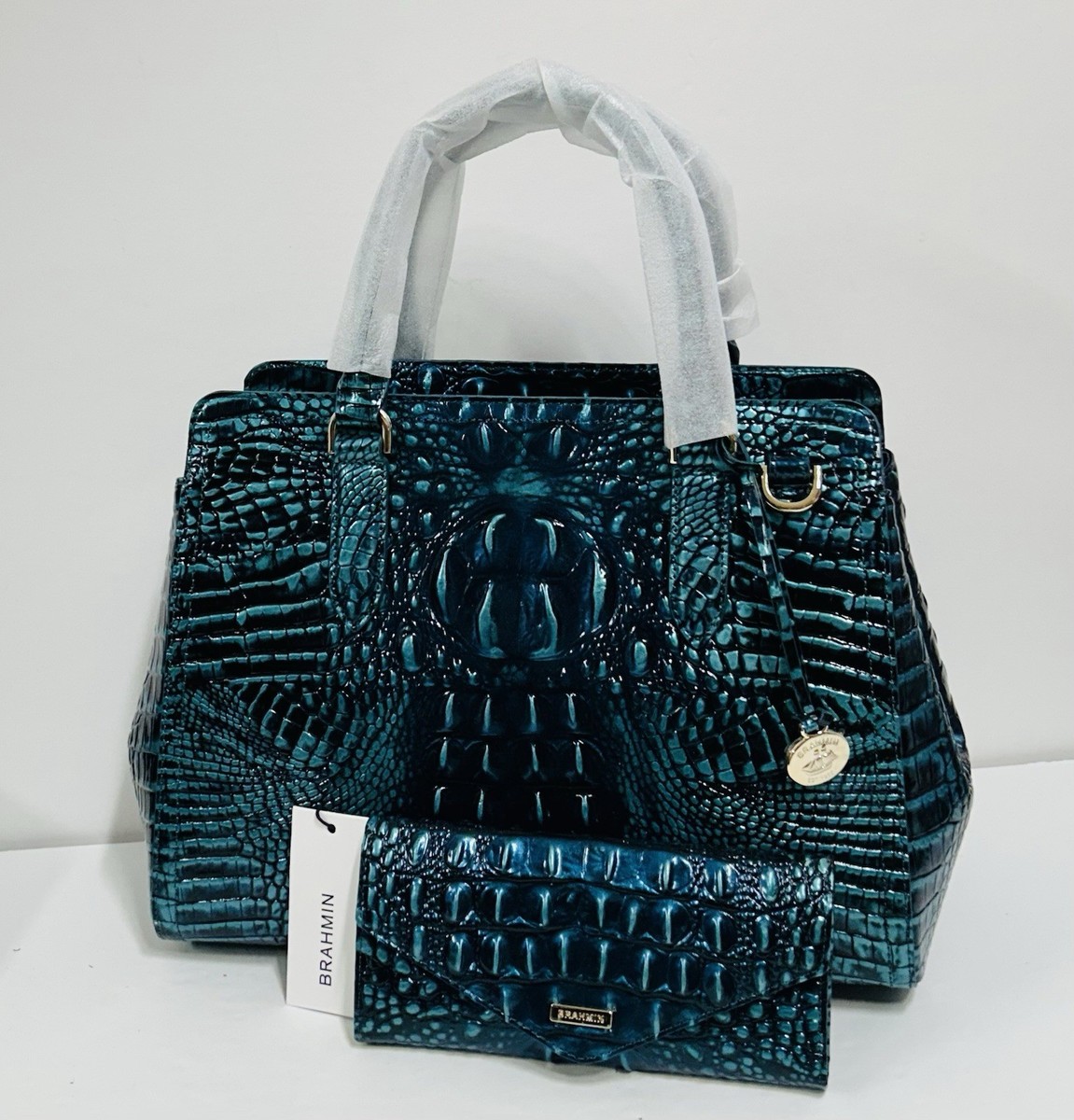BRAHMIN NWT BLUE PATINA SMALL FINLEY SATCHEL & VERONICA WALLET