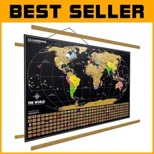 Sleek Matte Black Scratch Off World Map with Magnetic Frame - Adventure Gift