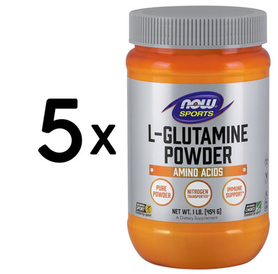 5 x NOW Foods L-Glutamine, 5000mg (Powder) - 454g (70,48 EUR/kg)